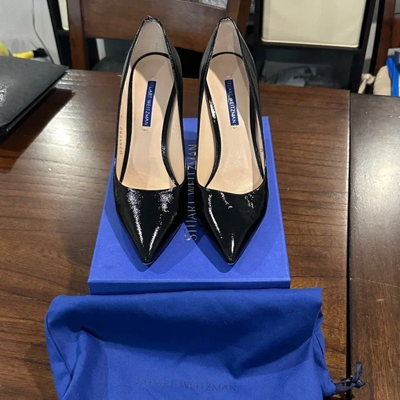 Stuart Weitzman Laney 95 Black Caviar Patent Leather Heels - Picture 1 of 7